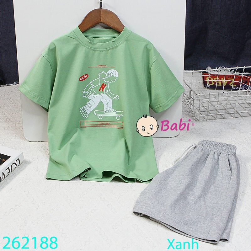 Bộ Thun Bé Trai Tay Ngắn Quần Ngắn Hình Trượt Ván (23kg - 62kg) 