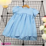  Đầm Babydoll Tay Phồng Màu Trơn Xinh Xắn Cho Bé Gái (5 - 10 tuổi) 