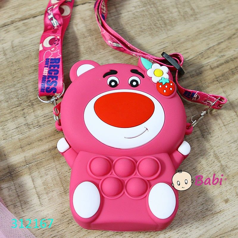  312167 Đầm Gấu Dâu Tay Ngắn Kèm Túi Họa Tiết Xinh Xắn (10kg-37kg) 