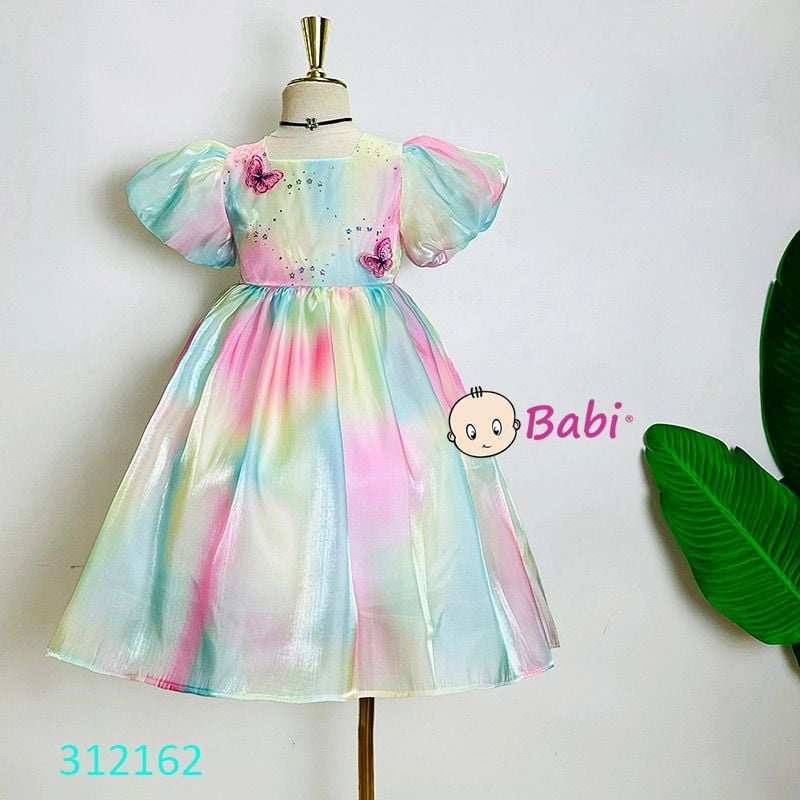  Đầm Tết Tơ Ánh Kim Tay Phồng Sắc Màu Dễ Thương (11kg-35kg) 