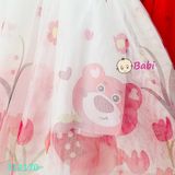  312170 Đầm Voan Cao Cấp Tay Phồng In Gấu Dâu Dễ Thương (13kg-37kg) 