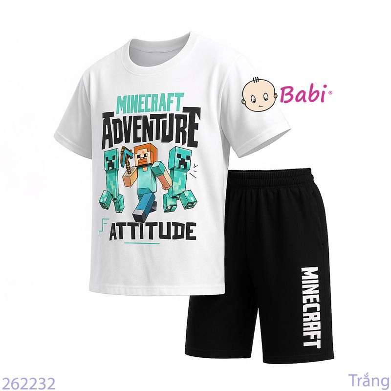  Bộ Thun Bé Trai Tay Ngắn Quần Lửng Chữ Minecraft (30kg - 55kg) 