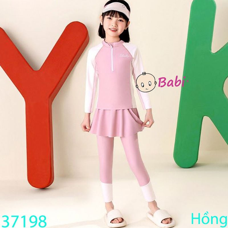 Đồ Bơi Cho Bé Gái Tay Dài Quần Dài Chữ SHELL'S (30 -47kg) 