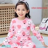  Bộ Cotton Cho Bé Gái Tay Dài Quần Dài Ấm Áp Nhiều Họa Tiết (5 - 10 tuổi) 