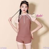  Bộ Bơi Bé Gái Tay Ngắn In Chữ Màu Xám (26-40kg) 