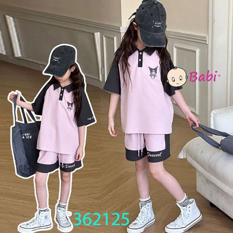  Bộ Bé Gái Cổ Somi Quần Short Thun Thêu Hình Kuromi Dễ Thương (35 - 50kg) 