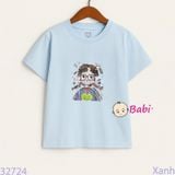  Áo Thun Tay Ngắn Hình Cô Gái Áo Xanh Cho Mẹ Và Bé (23kg - 75kg) 