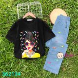  Bộ Áo Thun Quần Jeans Suông Dài (45kg - 60kg) 