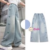  Quần Jeans Suông Bé Gái Thêu Nơ Xinh Xắn (30kg - 50kg) 