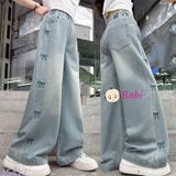  Quần Jeans Suông Bé Gái Thêu Nơ Xinh Xắn (30kg - 50kg) 