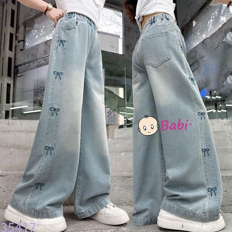 Quần Jeans Suông Bé Gái Thêu Nơ Xinh Xắn (30kg - 50kg) 