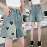  Quần Short Jean Bé Gái Thêu Tim Xinh Xắn (26-43kg) 