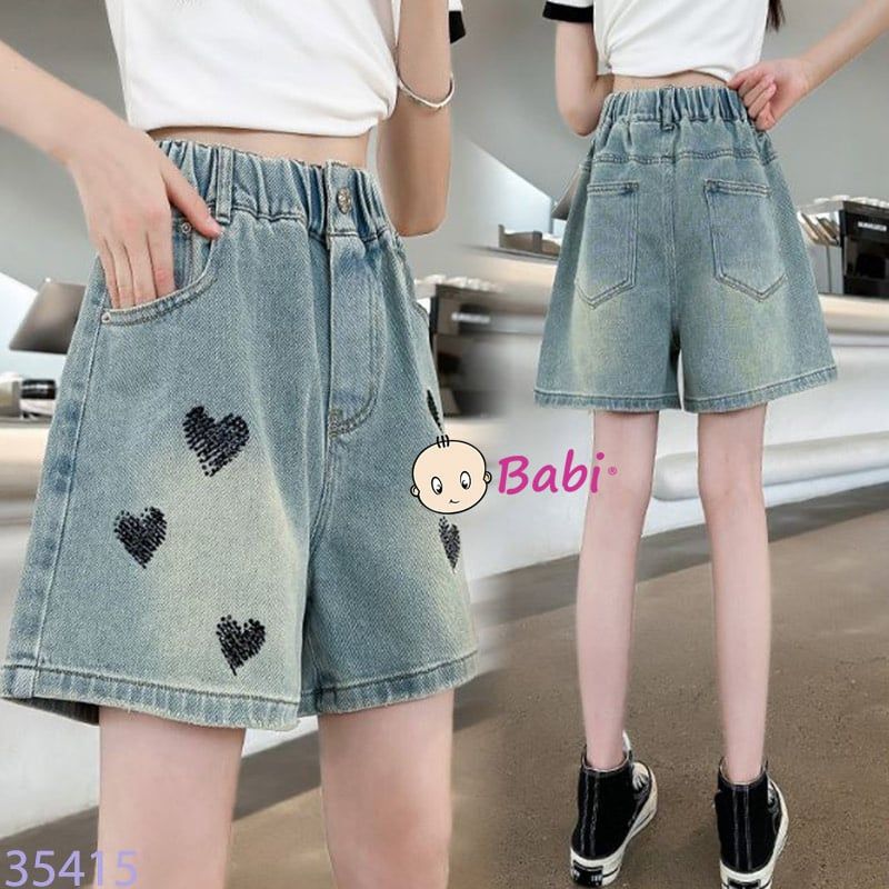  Quần Short Jean Bé Gái Thêu Tim Xinh Xắn (26-43kg) 