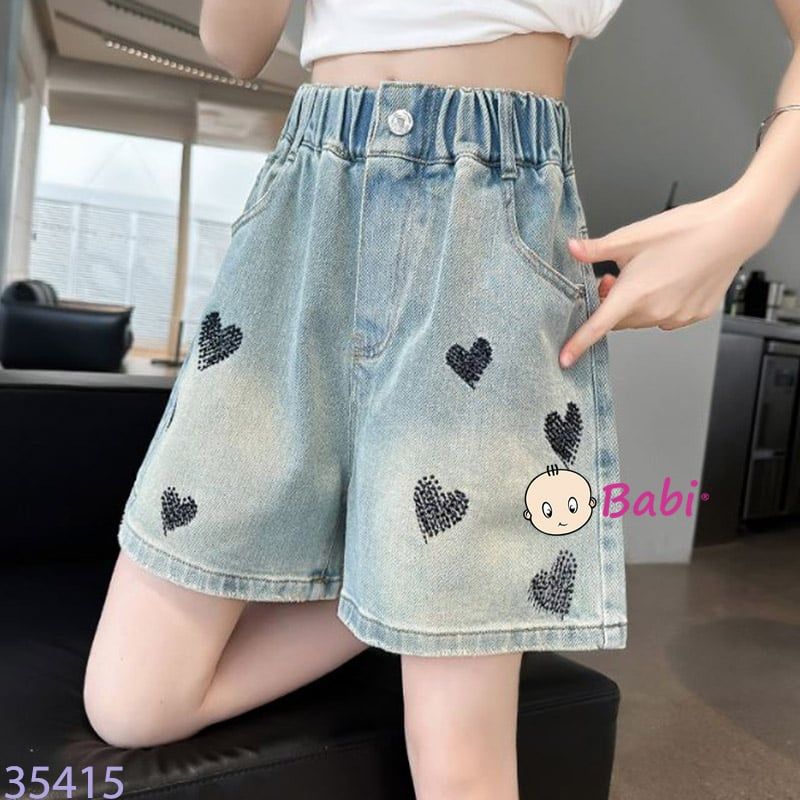  Quần Short Jean Bé Gái Thêu Tim Xinh Xắn (26-43kg) 