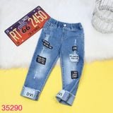  Quần Jean Bé Gái Skinny Dài Lưng Thun Wax Rách Cute (1 - 9 tuổi) 