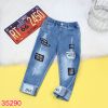Quần Jean Bé Gái Skinny Dài Lưng Thun Wax Rách Cute (1 - 9 tuổi) Xám