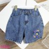 Quần Short Jean Bé Gái In Hoa Xinh Xắn Size Đại (23kg - 45kg) Xám đen