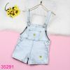 Quần Yếm Short Jeans Cho Bé Gái Thêu Hoa Cúc Cute (2 - 10 tuổi) Xám