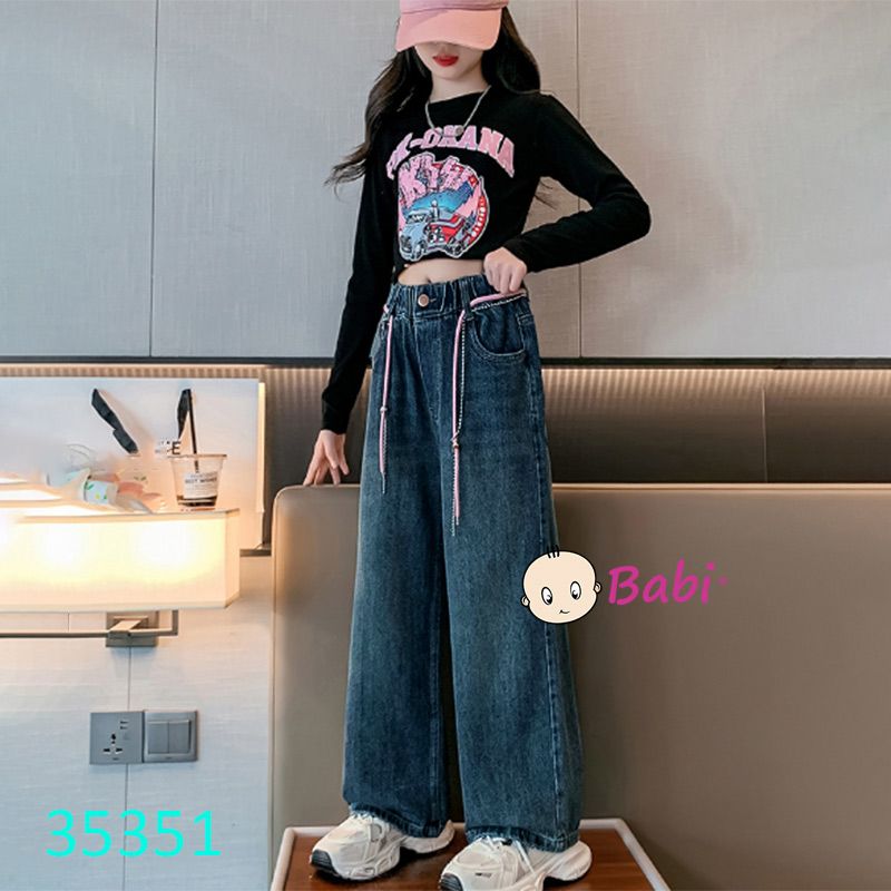  Quần Jean Dài Màu Trơn Ống Suông Thêu Thỏ Hồng (35kg - 45kg) 