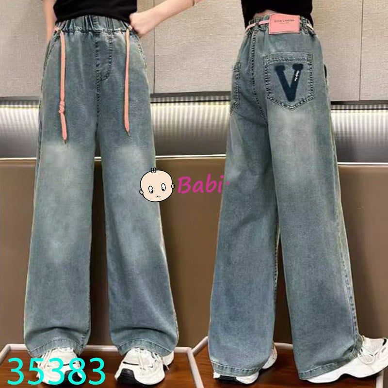  Quần Jean Suông Bé Gái Thêu Chữ Sành Điệu (35kg - 50kg) 