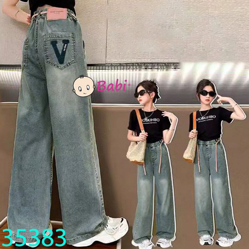  Quần Jean Suông Bé Gái Thêu Chữ Sành Điệu (35kg - 50kg) 