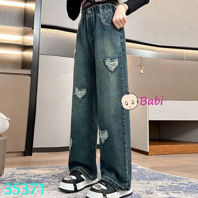  Quần Jean Suông Bé Gái Thêu Đắp Tim (35kg - 50kg) 