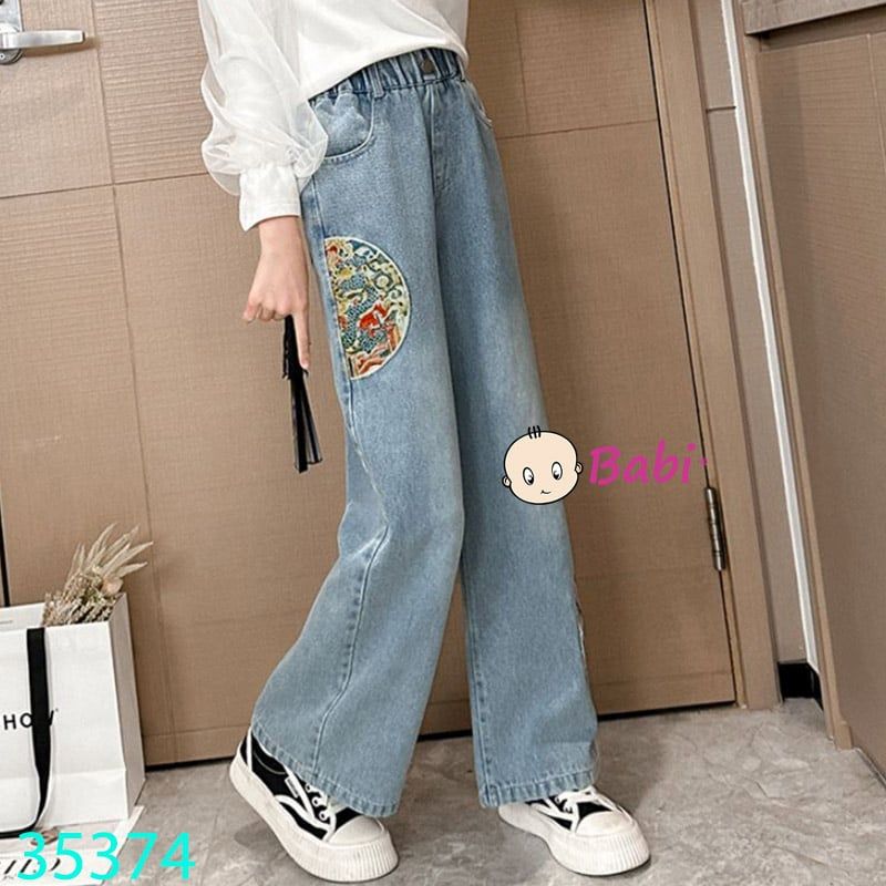  Quần Jean Suông Bé Gái Thêu Họa Tiết Sành Điệu (30kg - 45kg) 
