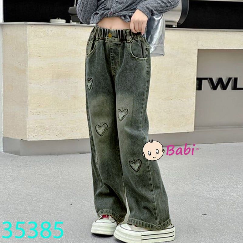  Quần Jean Suông Bé Gái Thêu Tim (35kg - 50kg) 