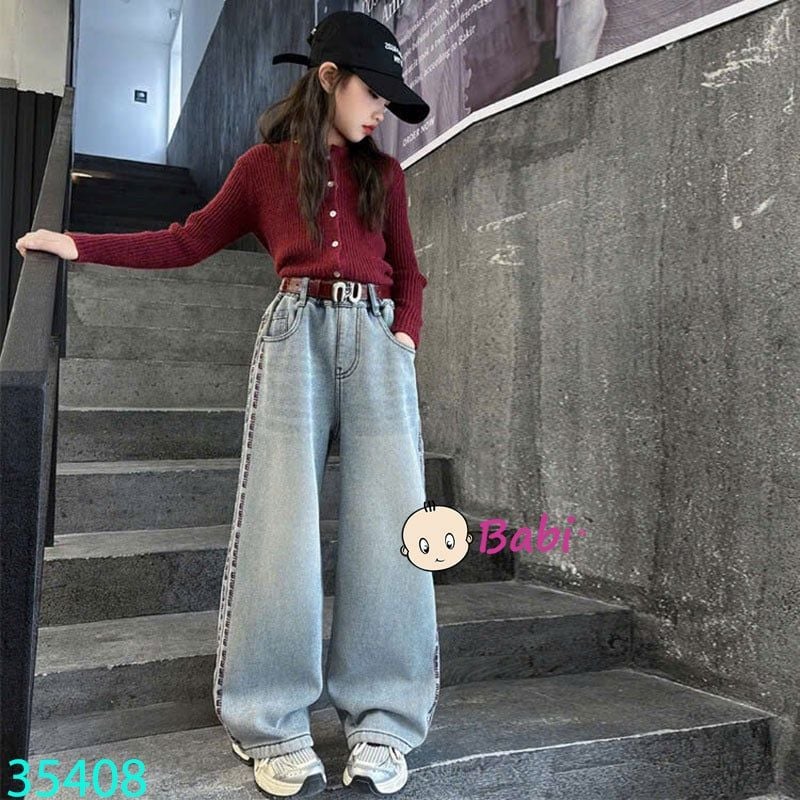  Quần Jean Suông Dài Bé Gái Thêu Chữ Đỏ (26-40kg) 