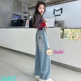  Quần Jean Suông Dài Bé Gái Thêu Con Cún  (26-40kg) 