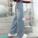  Quần Jean Suông Dài Bé Gái Thêu Con Cún  (26-40kg) 