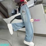  Quần Jean Suông Dài Bé Gái Thêu Con Cún  (26-40kg) 