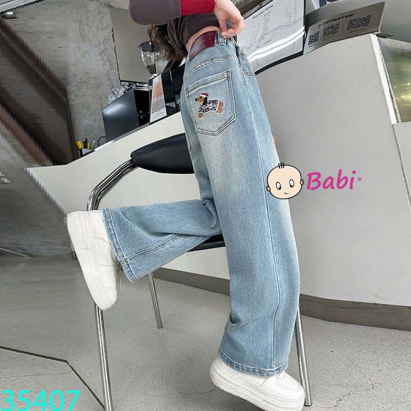  Quần Jean Suông Dài Bé Gái Thêu Con Cún  (26-40kg) 