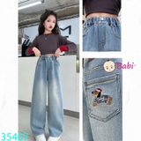  Quần Jean Suông Dài Bé Gái Thêu Con Cún  (26-40kg) 