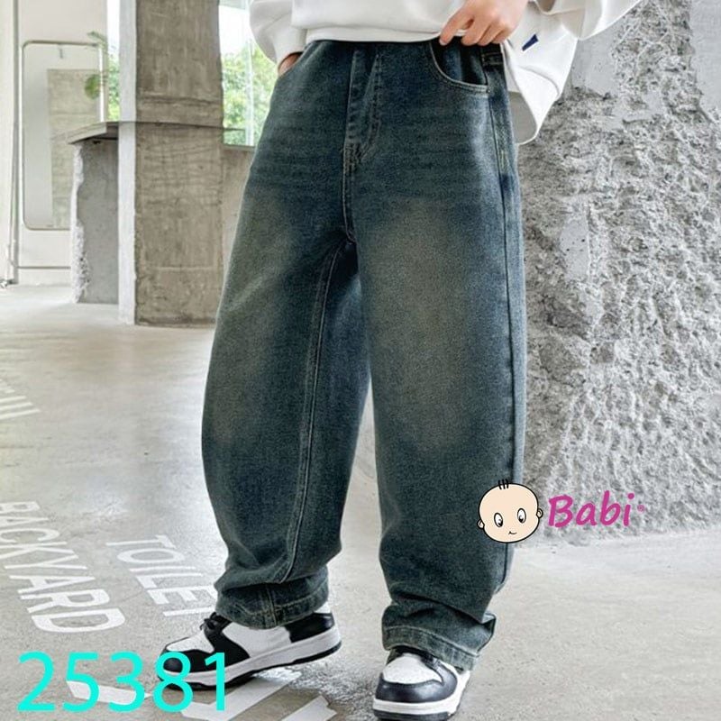  Quần Jeans Baggy Cho Trẻ Em  Màu Trơn (35kg - 53kg) 