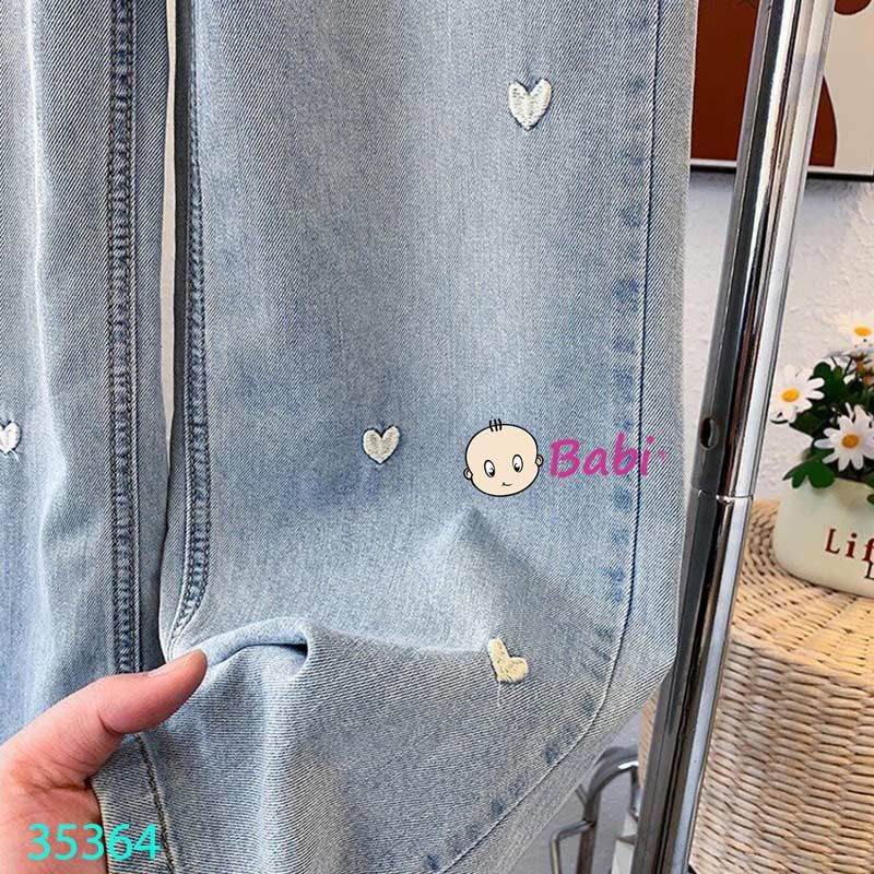  Quần Jeans Suông Dài Bé Gái Thêu Tim (23kg - 45kg) 