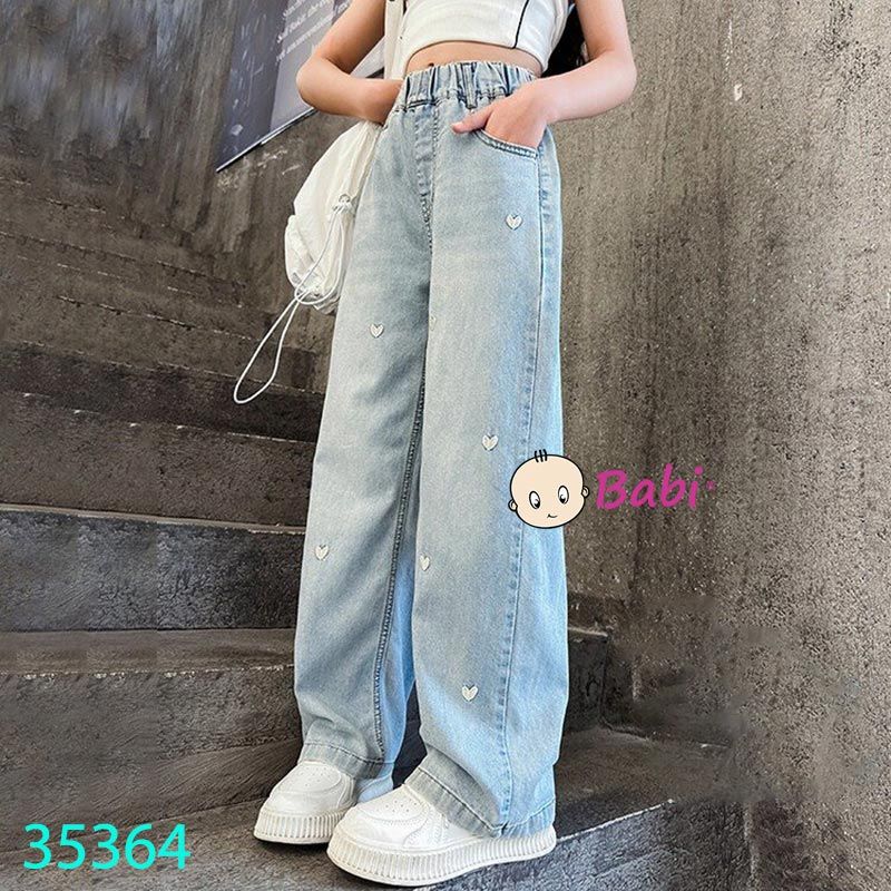  Quần Jeans Suông Dài Bé Gái Thêu Tim (23kg - 45kg) 