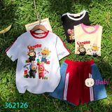  Bộ Tay Ngắn Quần Đùi Phối Jean  In Labubu Cute Cho Bé Gái (10kg-70kg) 