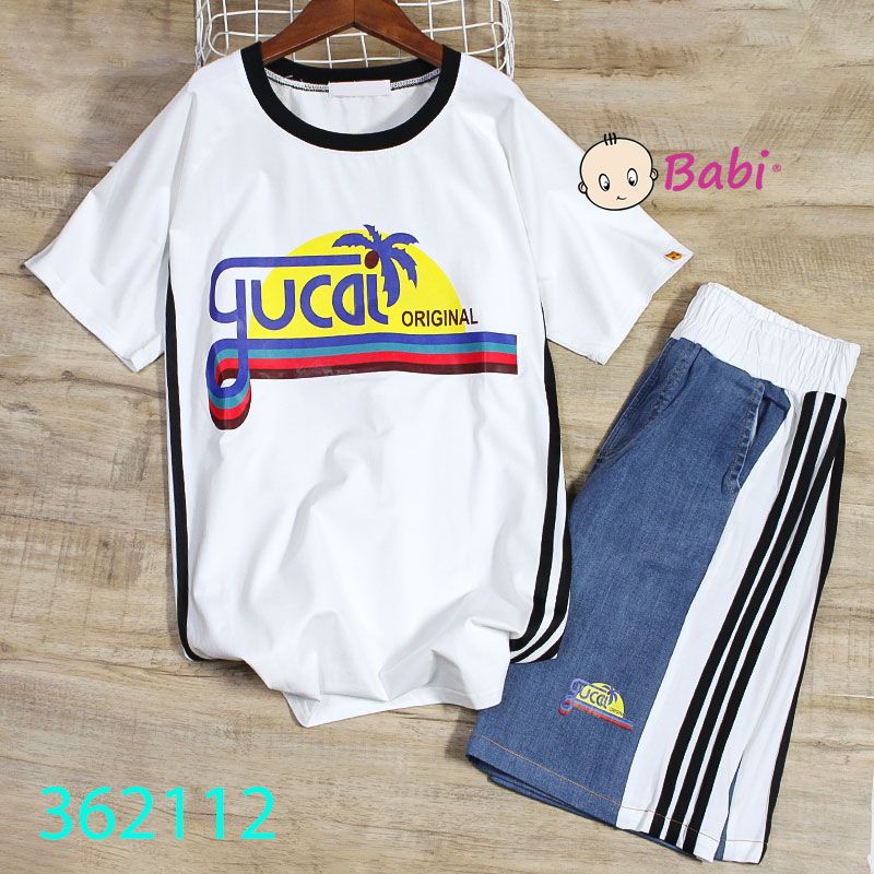  Set Bộ Áo Thun Cotton In Hình Quần Short Jeans Cho Bé Size Đại (50kg - 80kg) 