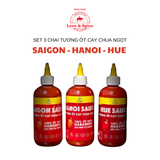  Set 3 chai tương ớt ít cay ngon nhiều Love & Spice ba cấp độ - SAIGON SAUCE + HANOI SAUCE + HUE SAUCE chai 290g x 3 