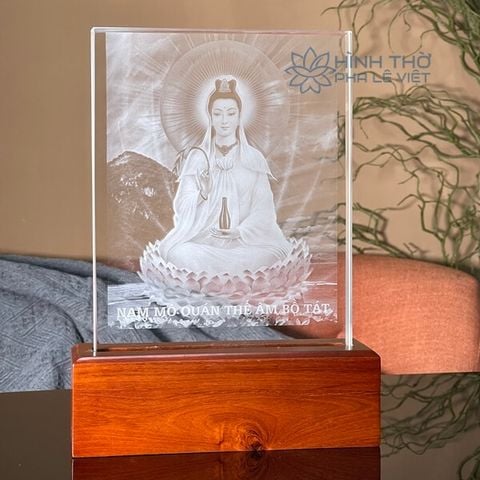 Pha Lê khắc 3D Quán Thế Âm Bồ Tát - KT001 cao 30cm
