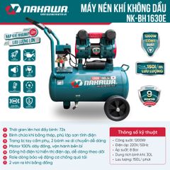 Máy nén khí không dầu, tốc nhanh, siêu êm NK-BH1630E - 30 lít
