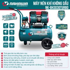 Máy nén khí không dầu, tốc nhanh, siêu êm NK-BH3030TURBO - 30 lít