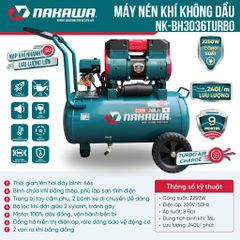 Máy nén khí không dầu, tốc nhanh, siêu êm NK-BH3036TURBO - 36 lít