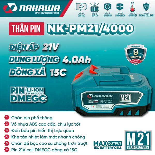 Pin 21V 4.0Ah NAKAWA NK-PM21/4000