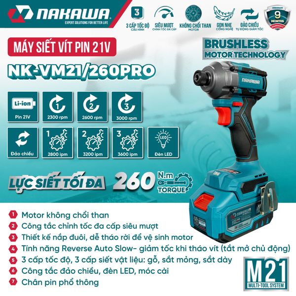 Máy siết vít pin NAKAWA NK-VM21/260PRO