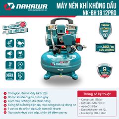 Máy nén khí không dầu, tốc nhanh, siêu êm NK-BH1812PRO - 12 lít