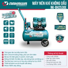 Máy nén khí không dầu, tốc nhanh, siêu êm NK-BH2530E - 30 lít