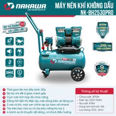 Máy nén khí không dầu, tốc nhanh, siêu êm NK-BH2530PRO - 30 lít