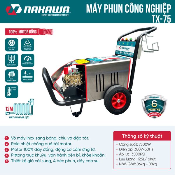 Máy phun áp lực cao công nghiệp Nakawa TX-75